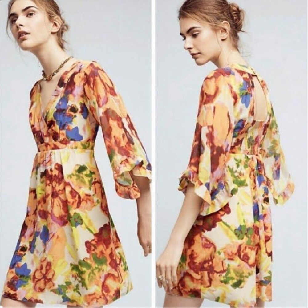 Anthropologie Maeve Delores Floral Silk Dress Sz 8